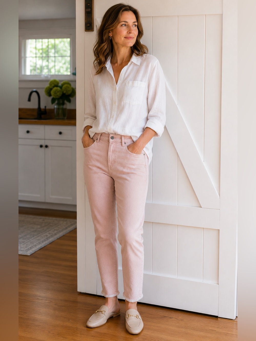 Ralph Lauren Soft Pink Cropped Slim Jeans. BB26